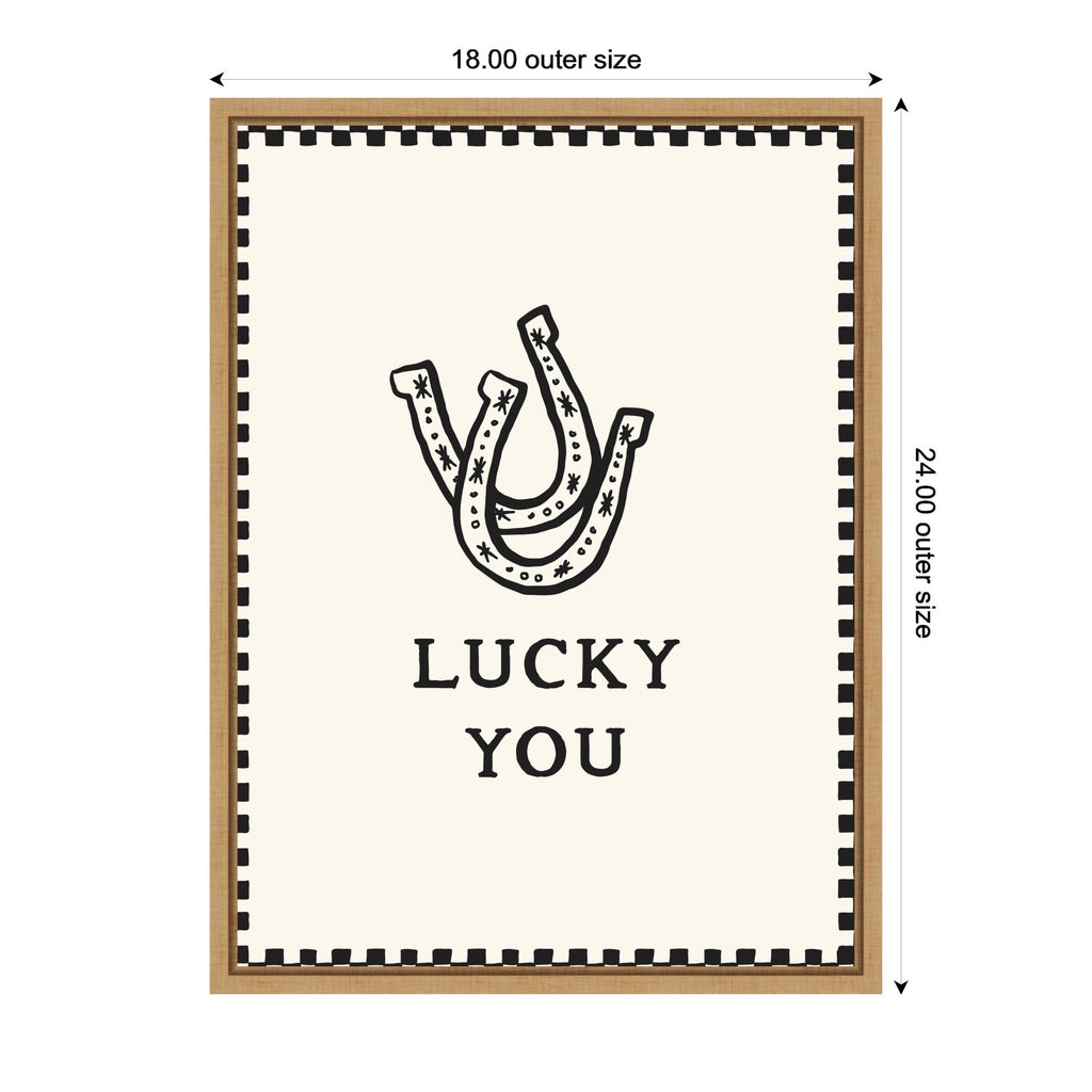 Lucky You Checkerboard Print, Hand Drawn Western Horseshoe Art, Cool Wall Art Motivational Poster by Lucky Guava Framed Canvas Wall Art Print