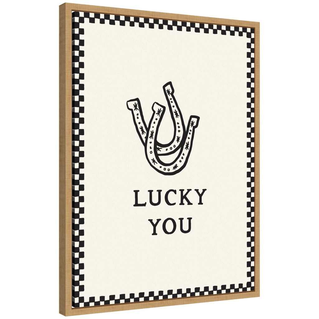 Lucky You Checkerboard Print, Hand Drawn Western Horseshoe Art, Cool Wall Art Motivational Poster by Lucky Guava Framed Canvas Wall Art Print