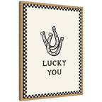 Lucky You Checkerboard Print, Hand Drawn Western Horseshoe Art, Cool Wall Art Motivational Poster by Lucky Guava Framed Canvas Wall Art Print