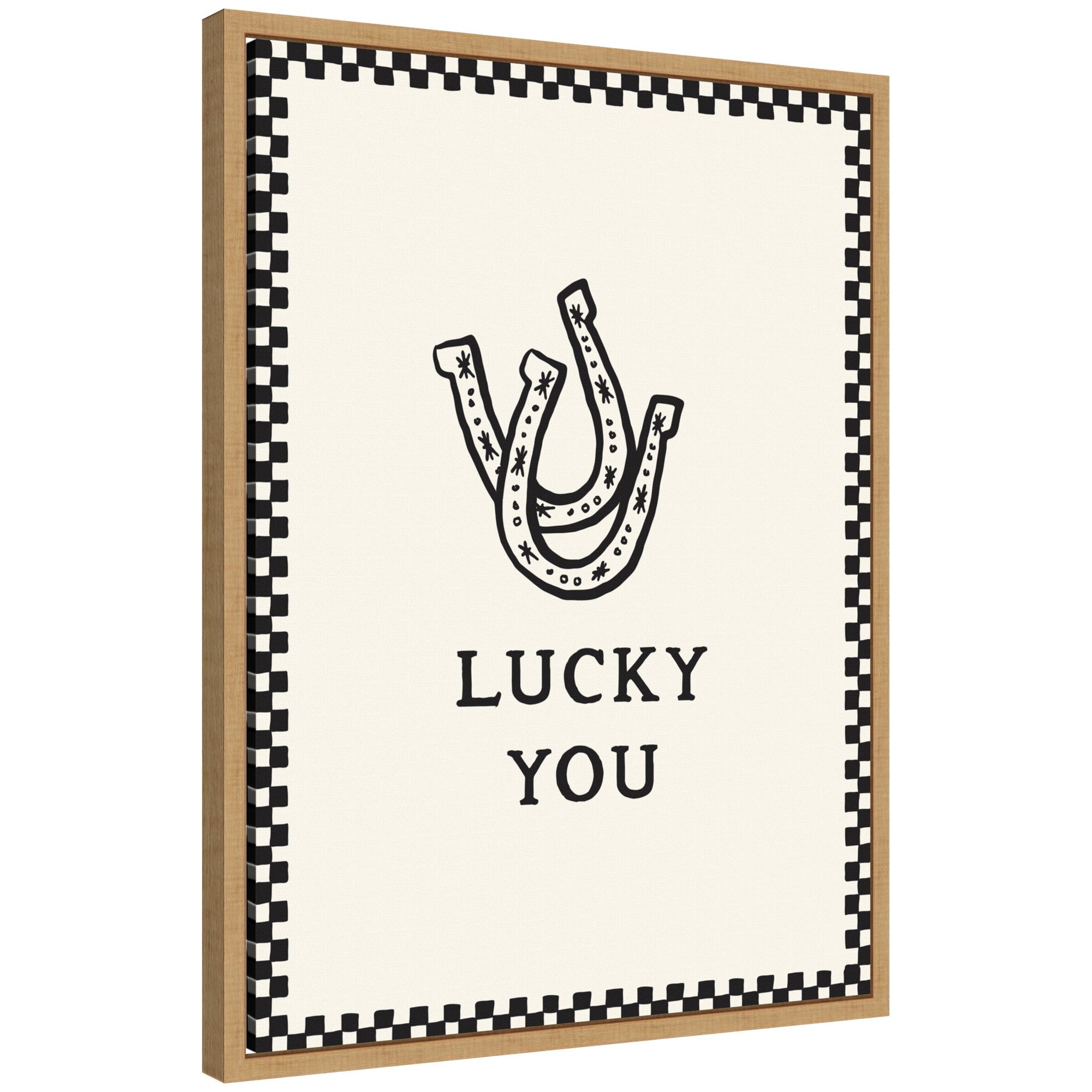 Lucky You Checkerboard Print, Hand Drawn Western Horseshoe Art, Cool Wall Art Motivational Poster by Lucky Guava Framed Canvas Wall Art Print