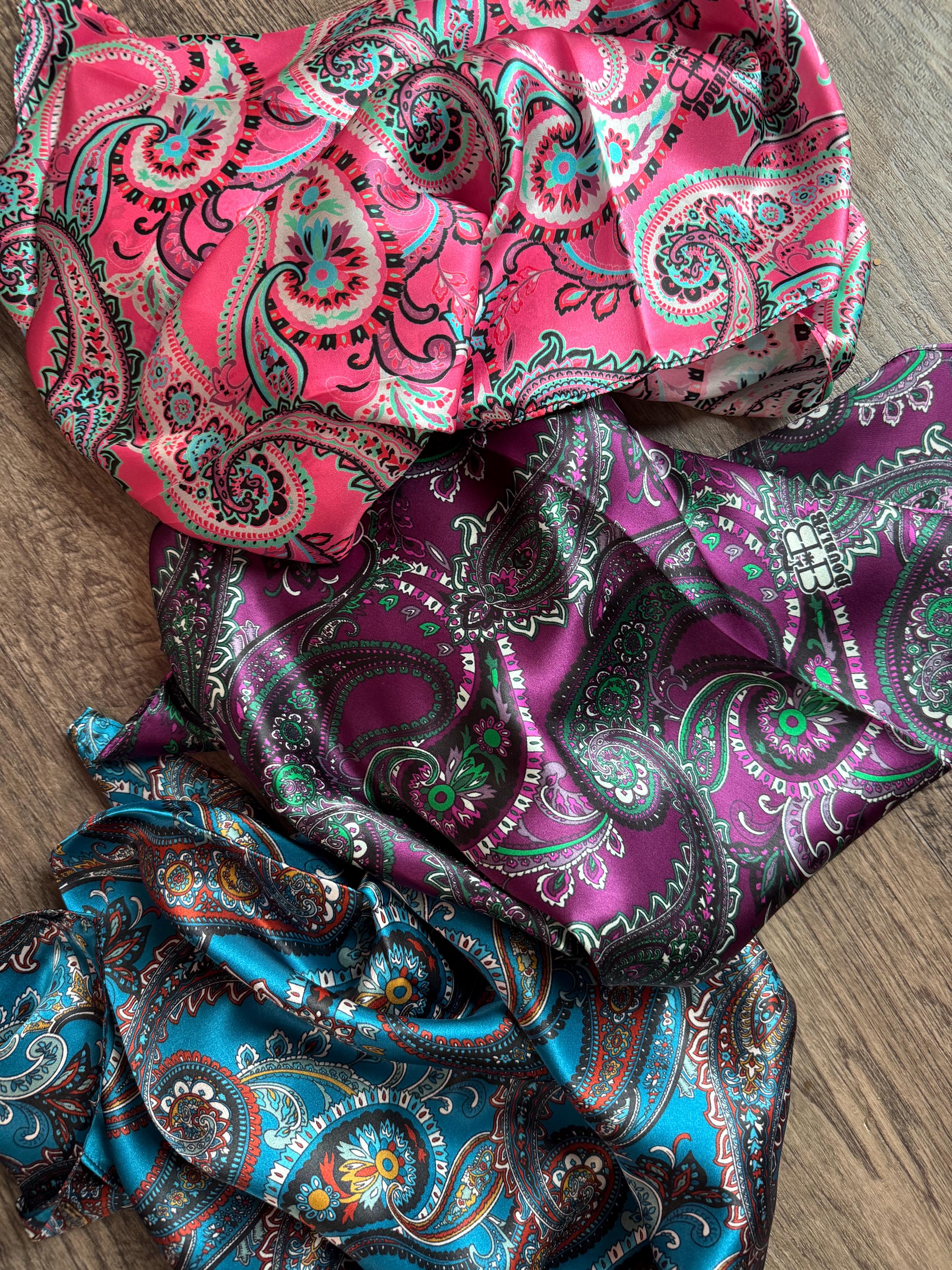 100% Silk Wild Rag Classic Paisley Red Brown Pink Black Purple Blue by Double B Wild Rags